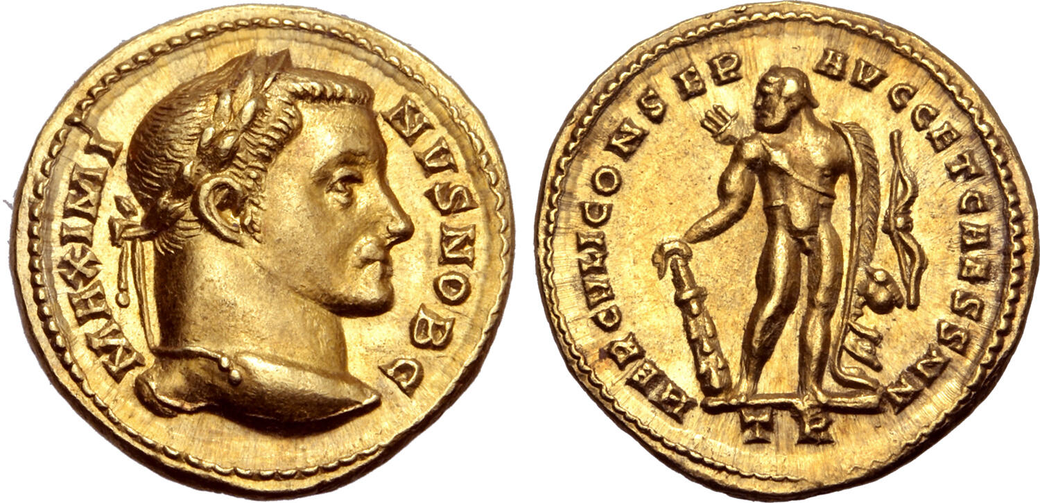 RIC VI Treveri 621 Constantius Chlorus obverse, Head of Maximinus Daia, laureate, right