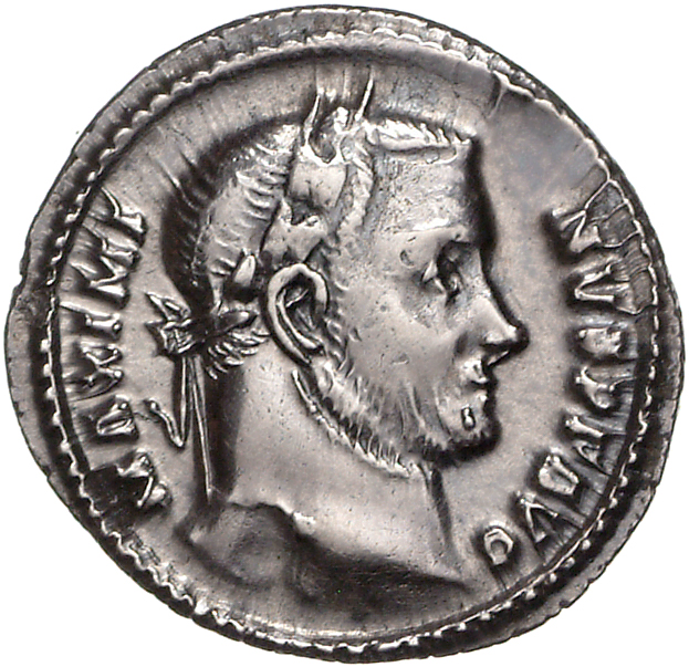 RIC VI Treveri 635 Constantius Chlorus obverse, Head of Galerius, laureate, right