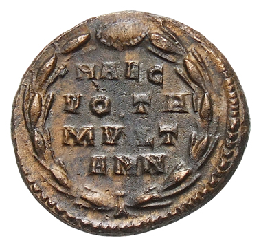 RIC VI Treveri 639 Constantius Chlorus reverse, HAEC / VOTA / MVLT / ANN within a wreath