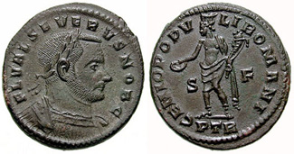 RIC VI Treveri 651 Constantius Chlorus obverse, Bust of Severus II, laureate, cuirassed, right