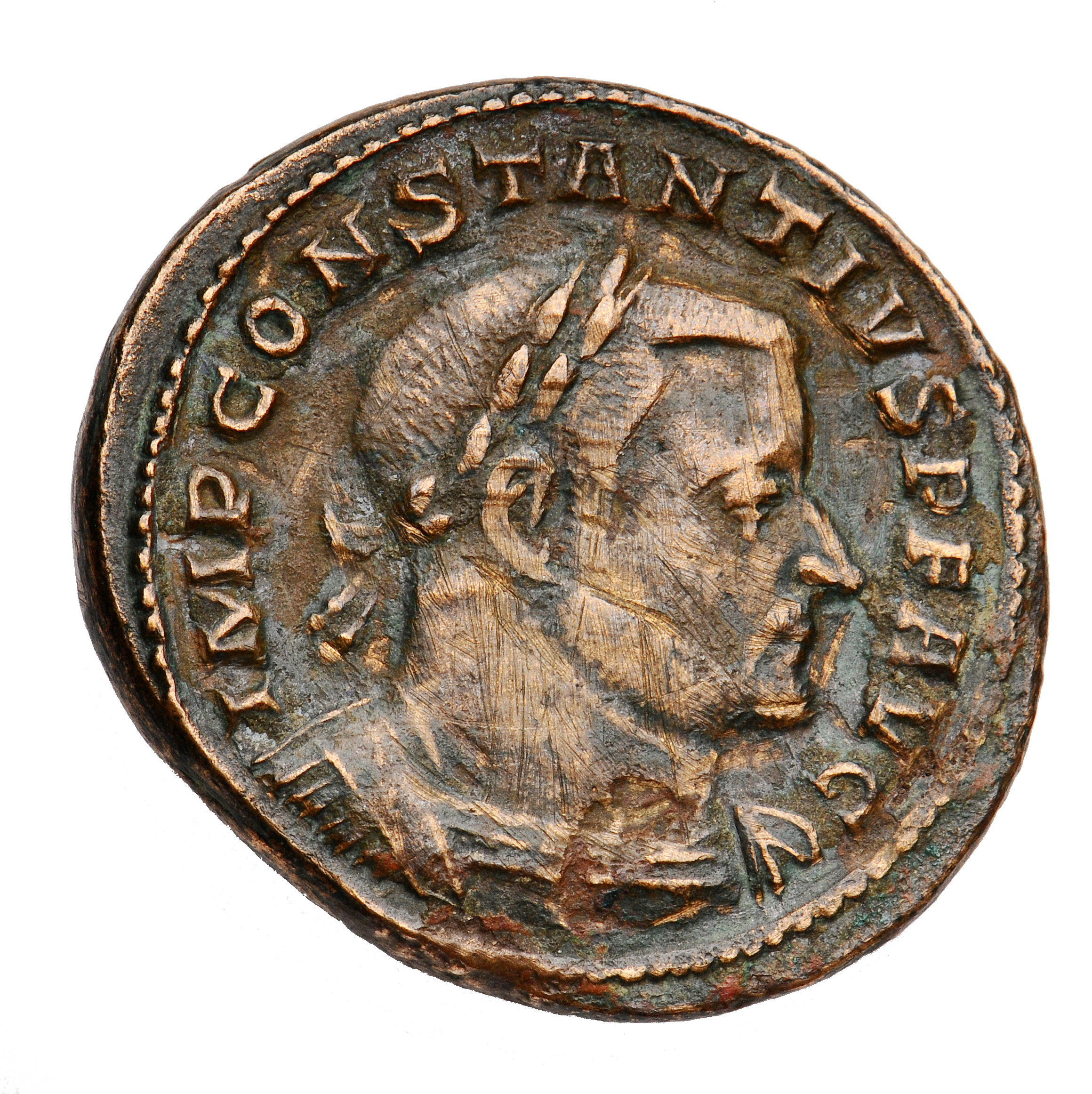 RIC VI Treveri 652a Constantius Chlorus obverse, Bust of Constantius Chlorus, laureate, cuirassed, right
