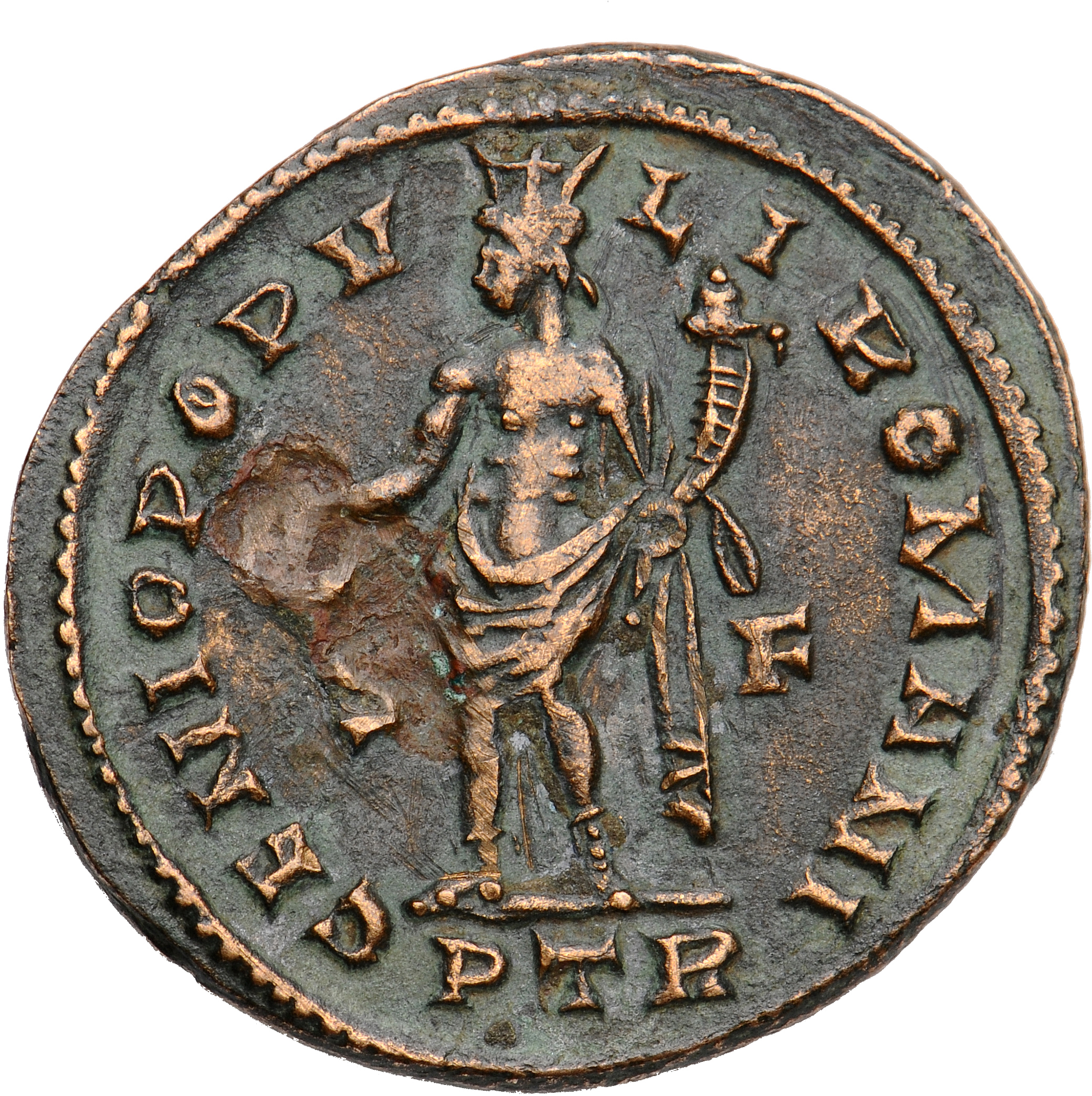 RIC VI Treveri 652a Constantius Chlorus reverse, Genius, turreted, nude, loins draped, standing left, holding patera in ri...