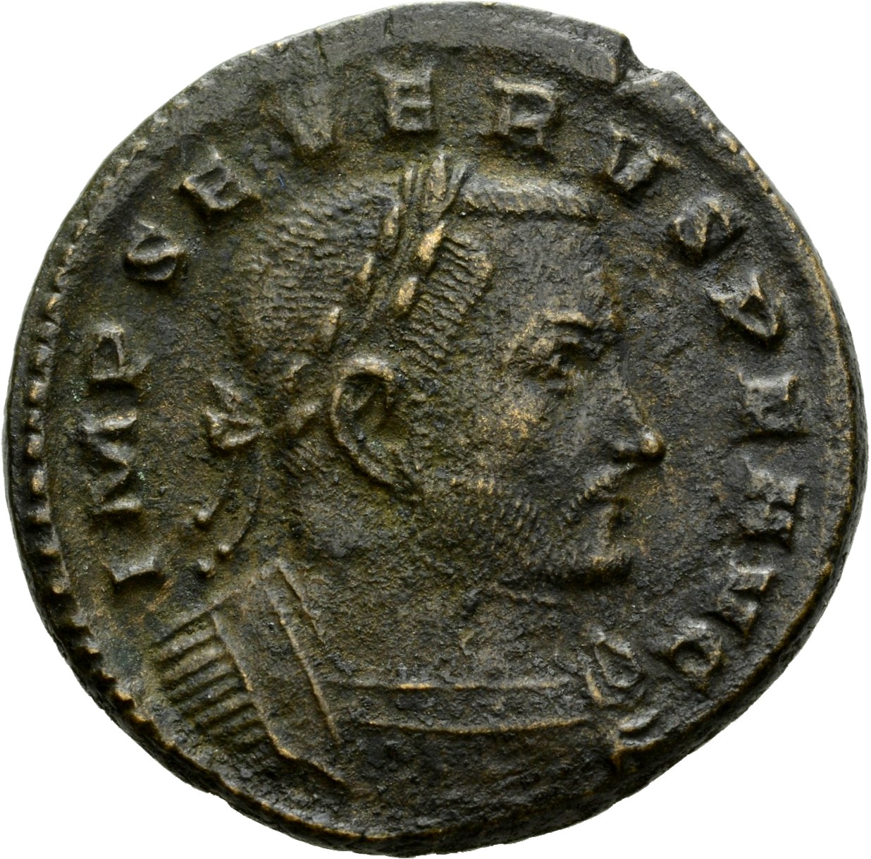 RIC VI Treveri 652c Severus II obverse, Bust of Severus II, laureate, cuirassed, right