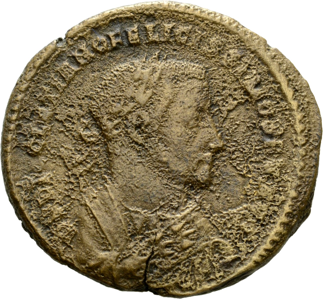 RIC VI Treveri 676a Severus II obverse, Bust of Diocletian, laureate, wearing imperial mantle, right, holding olive branch...