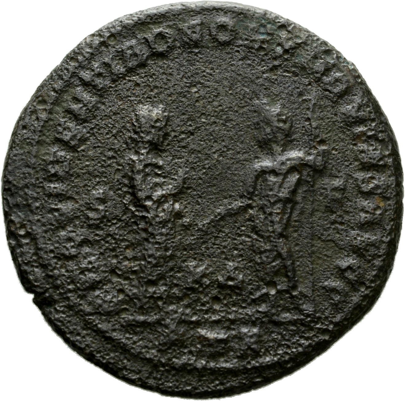 RIC VI Treveri 678 Severus II reverse, Providentia, draped, standing right, extending right hand to Quies, draped, standin...