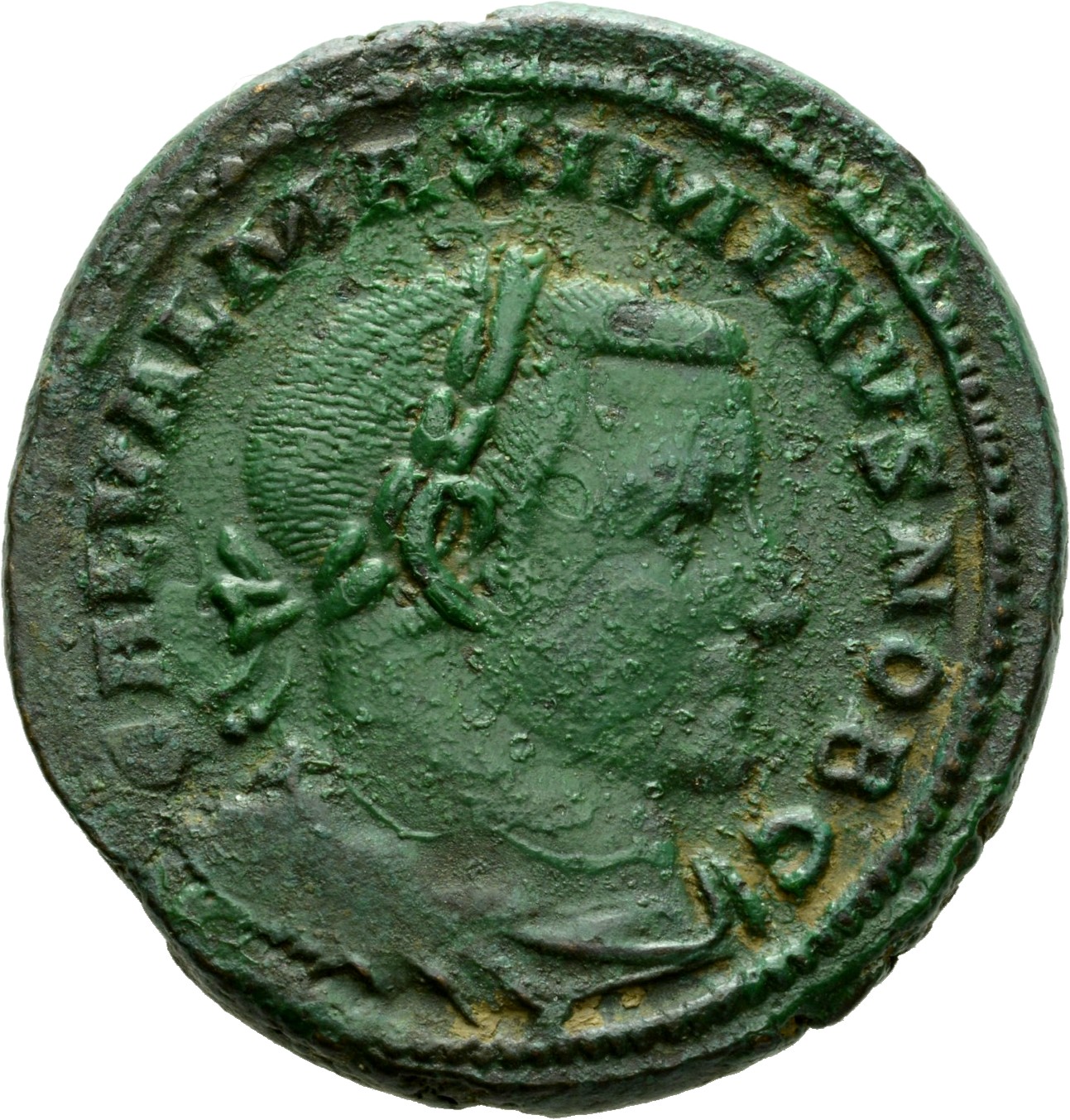 Constantine I obverse — Bust of Maximinus Daia, laureate, draped, cuirassed, right