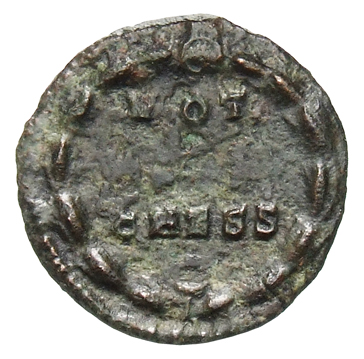 RIC VI Treveri 748 Constantine I reverse, VOT / X / CAESS within a wreath