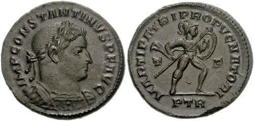 RIC VI Treveri 776 Constantine I obverse, Bust of Constantine I, laureate, cuirassed, right