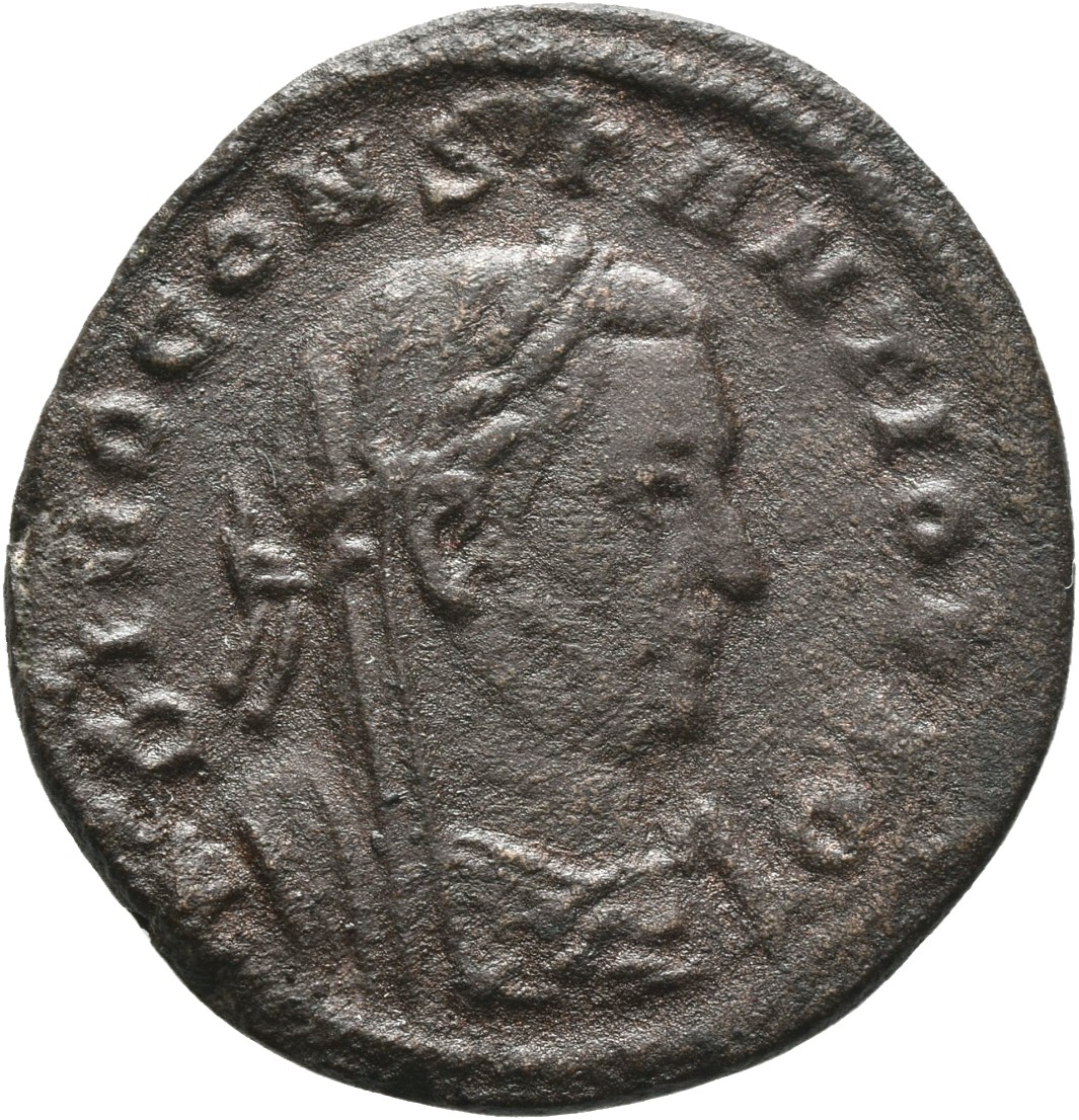 RIC VI Treveri 789 Constantine I obverse, Bust of Constantius Chlorus, laureate, veiled, right
