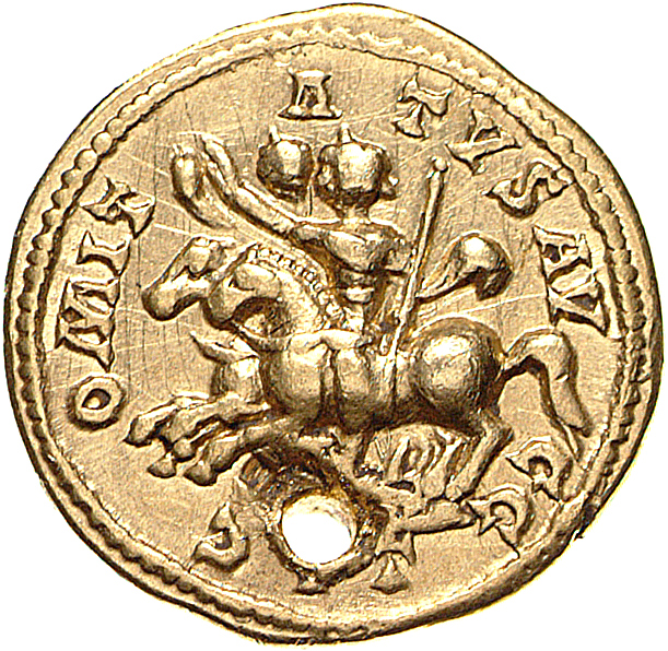 RIC VI Treveri 7a Maximian reverse, Diocletian and Maximian, draped, cuirassed, riding left, raising right hands; nearer e...