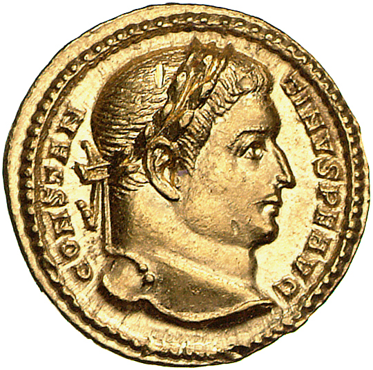 RIC VI Treveri 814 Constantine I obverse, Head of Constantine I, laureate, right