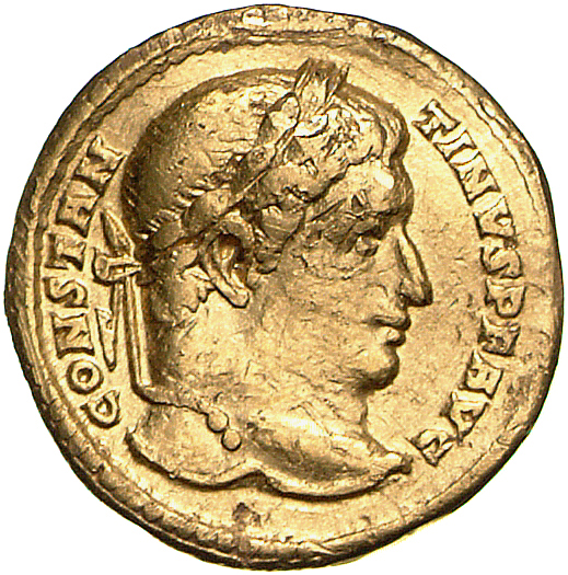 RIC VI Treveri 815 Constantine I obverse, Head of Constantine I, laureate, right