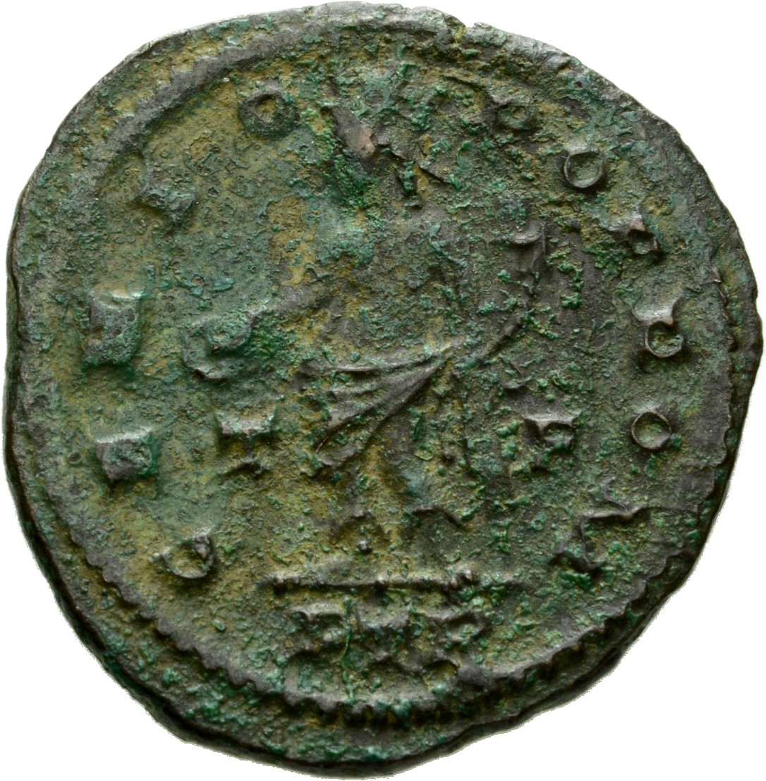 RIC VI Treveri 845b Constantine I reverse, Genius, turreted, nude, loins draped, standing left, holding patera in right ha...