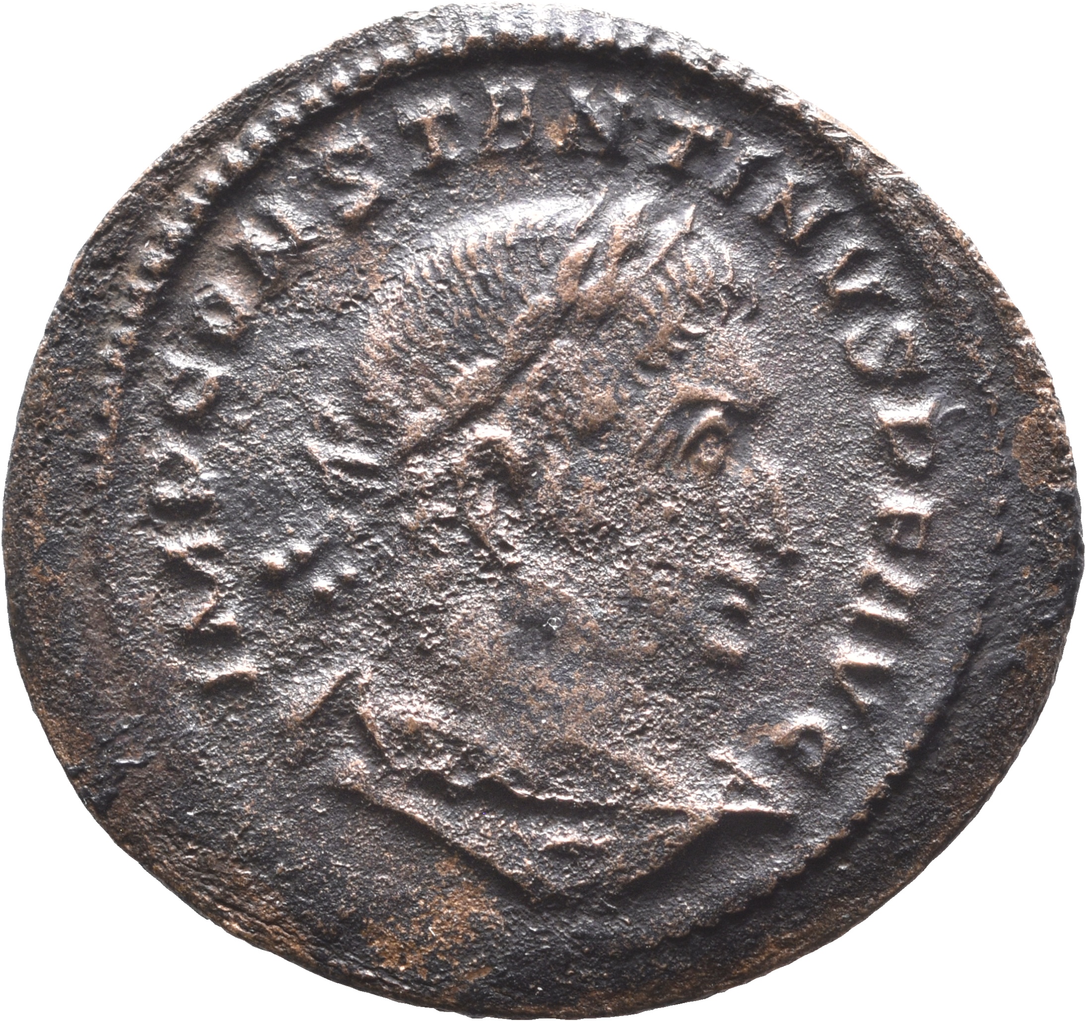 RIC VI Treveri 865 Constantine I obverse, Bust of Constantine I, laureate, draped, right, seen from behind