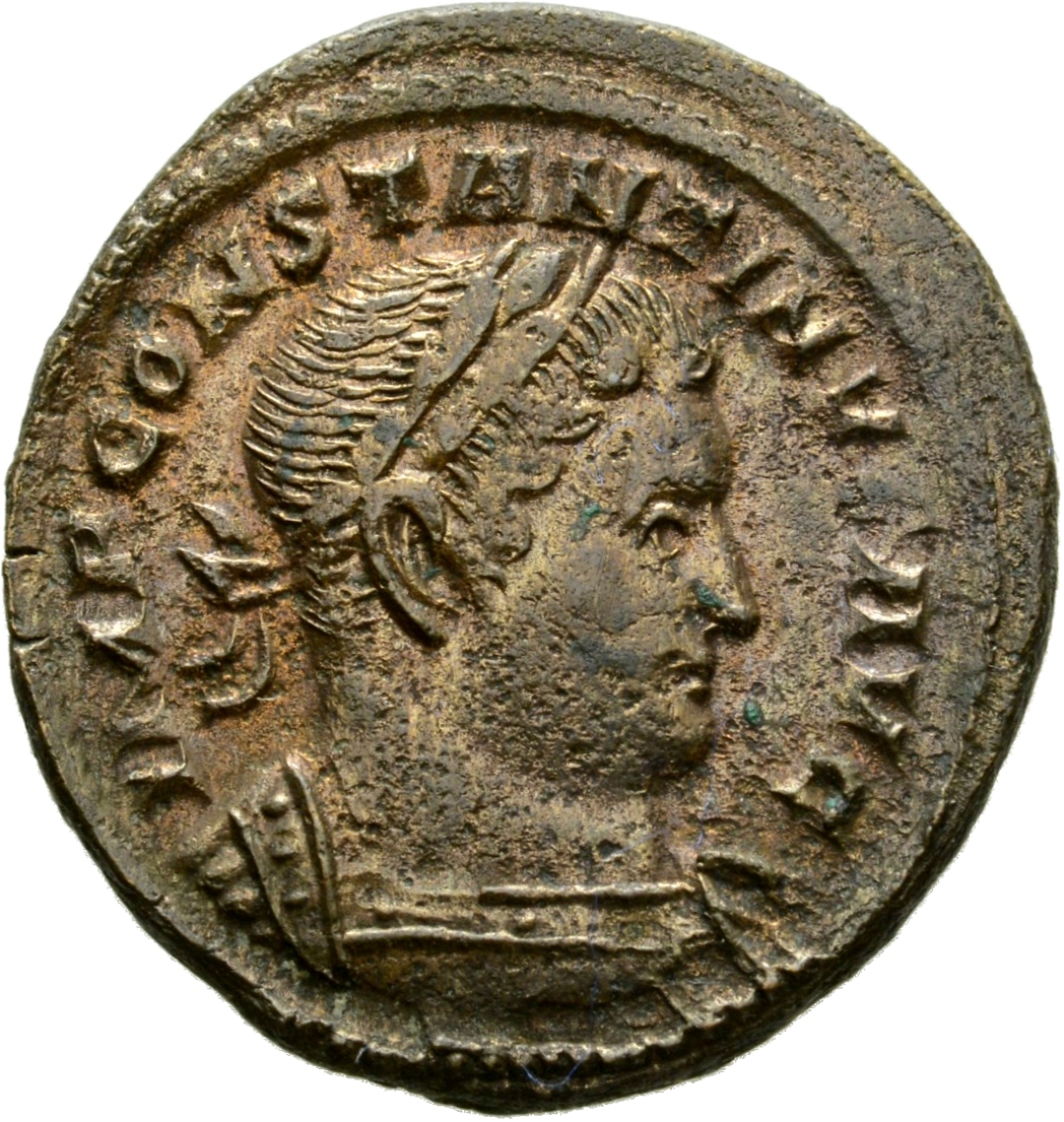 RIC VI Treveri 870 Constantine I obverse, Bust of Constantine I, laureate, cuirassed, right