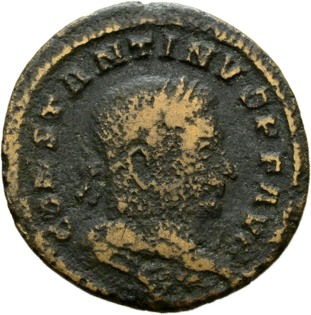 RIC VI Treveri 872 Constantine I obverse, Bust of Constantine I, laureate, draped, right, seen from behind