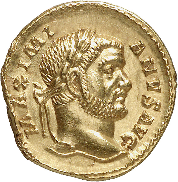 RIC VI Treveri 87b Maximian obverse, Head of Maximian, laureate, right