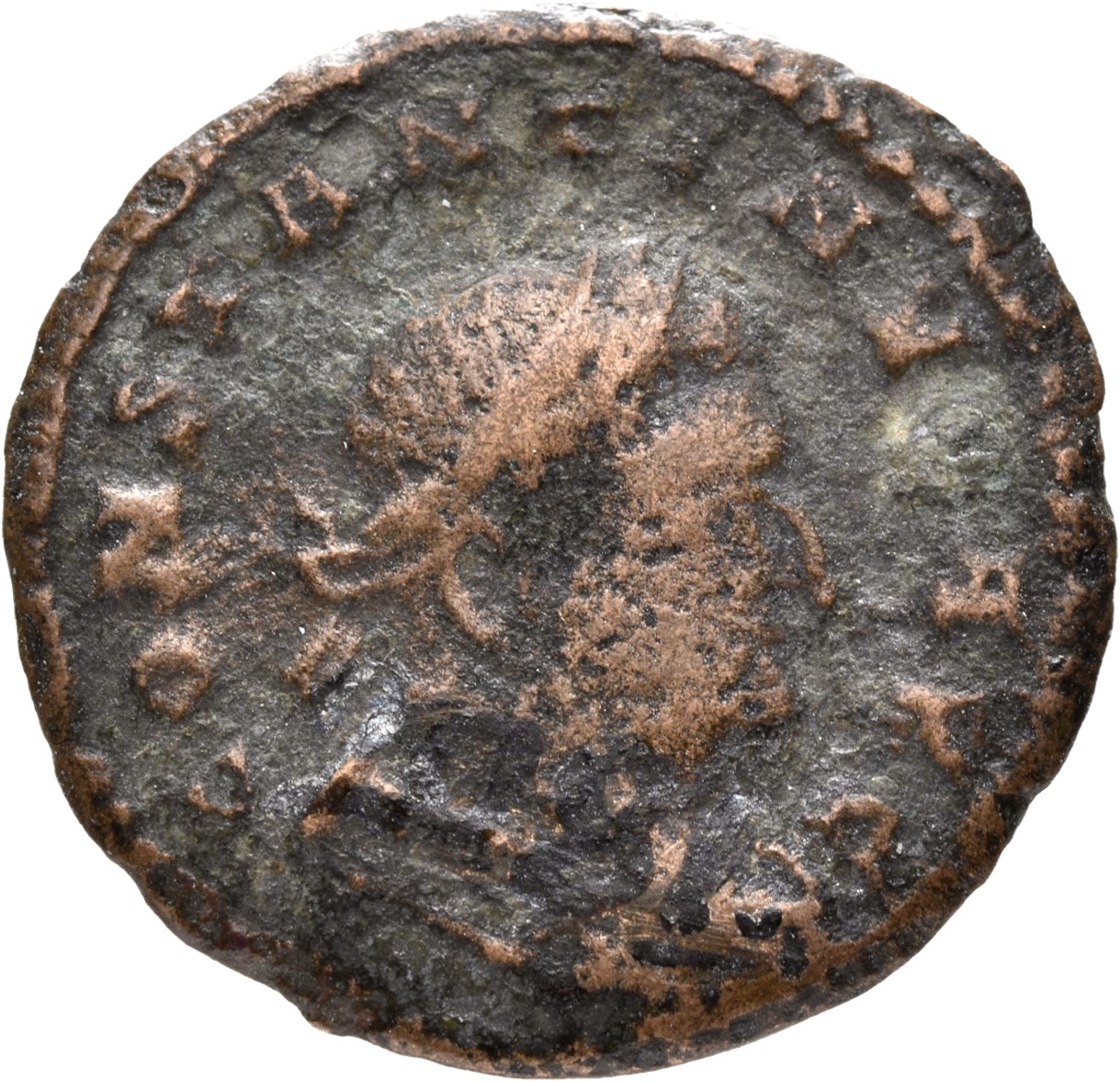 Constantine I obverse — Bust of Constantine I, laureate, draped, cuirassed, right, seen from behind