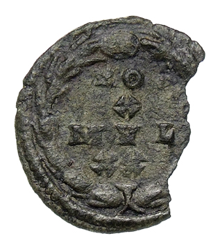 RIC VI Treveri 909a Constantine I reverse, VOT / X / MVL / XX within a wreath