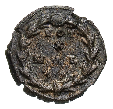 RIC VI Treveri 911 Constantine I reverse, VOT / X / MVL / XX within a wreath
