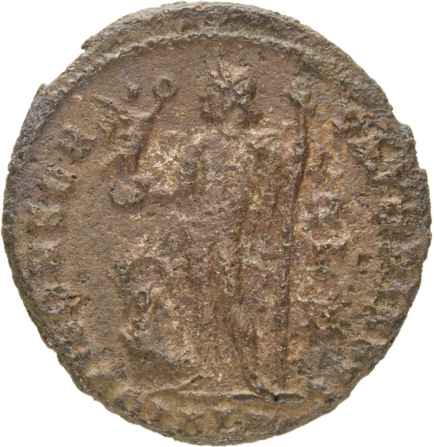 RIC VII Alexandria 10 Licinius reverse, Jupiter, nude, chlamys spread, standing left, holding Victory on globe in right ha...