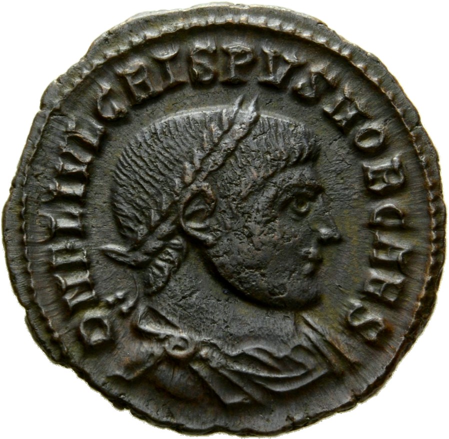 RIC VII Alexandria 29 Licinius obverse, Bust of Crispus, laureate, draped, cuirassed, right