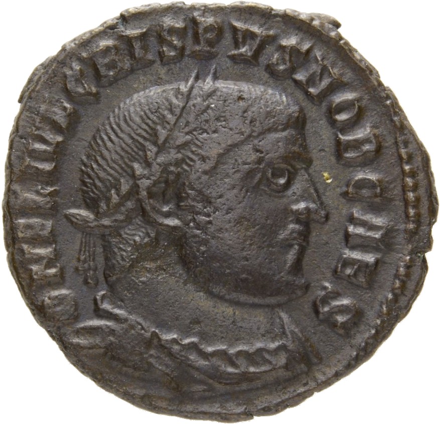 RIC VII Alexandria 29 Licinius obverse — Bust of Crispus, laureate, draped, cuirassed, right