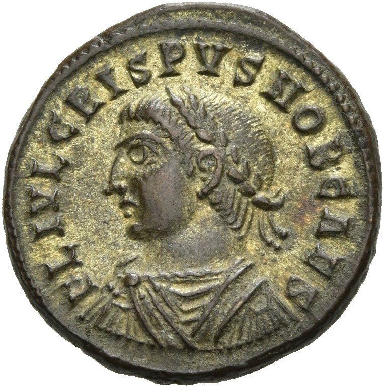 RIC VII Alexandria 35 Constantine I obverse, Bust of Crispus, laureate, draped, cuirassed, left