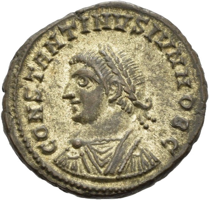 RIC VII Alexandria 36 Constantine I obverse, Bust of Constantine II, laureate, draped, cuirassed, left