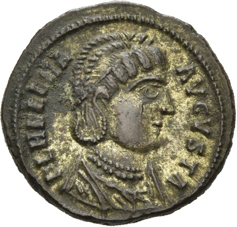 RIC VII Alexandria 38 Constantine I obverse, Bust of Helena, wearing necklace and mantle, right