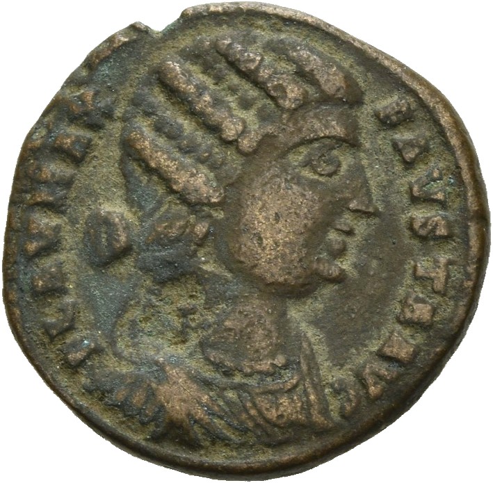 RIC VII Alexandria 39 Constantine I obverse, Bust of Fausta, waved hair, mantled, right