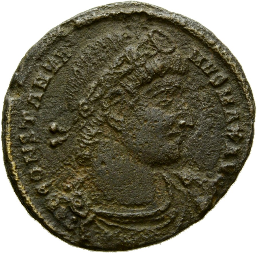 Constantine I obverse — Bust of Constantine I, rosette-diademed, draped, cuirassed, right