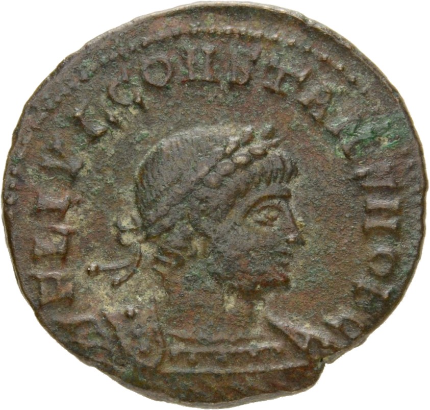 RIC VII Alexandria 61 Constantine I obverse, Bust of Constans, laureate, cuirassed, right