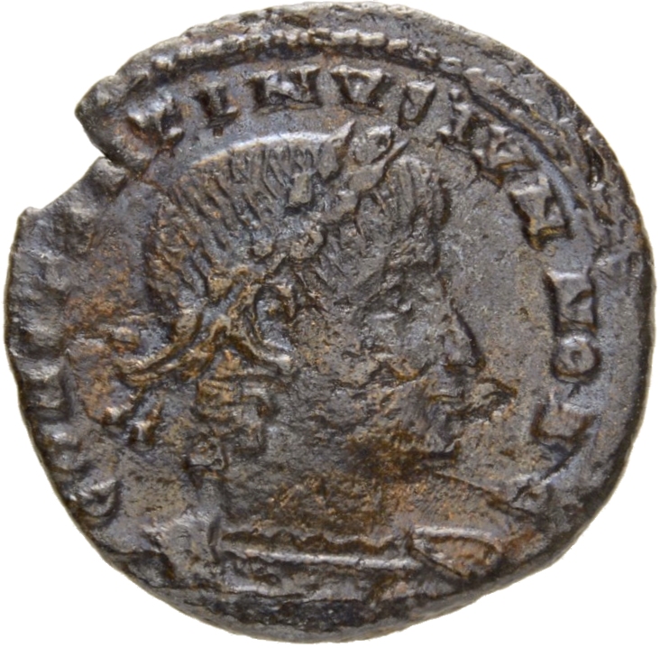 Constantine I obverse — Bust of Constantine II, laureate, cuirassed, right