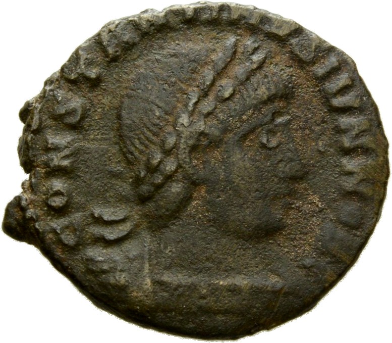 RIC VII Antioch 109 Constantine I obverse, Bust of Constantine II, laureate, cuirassed, right