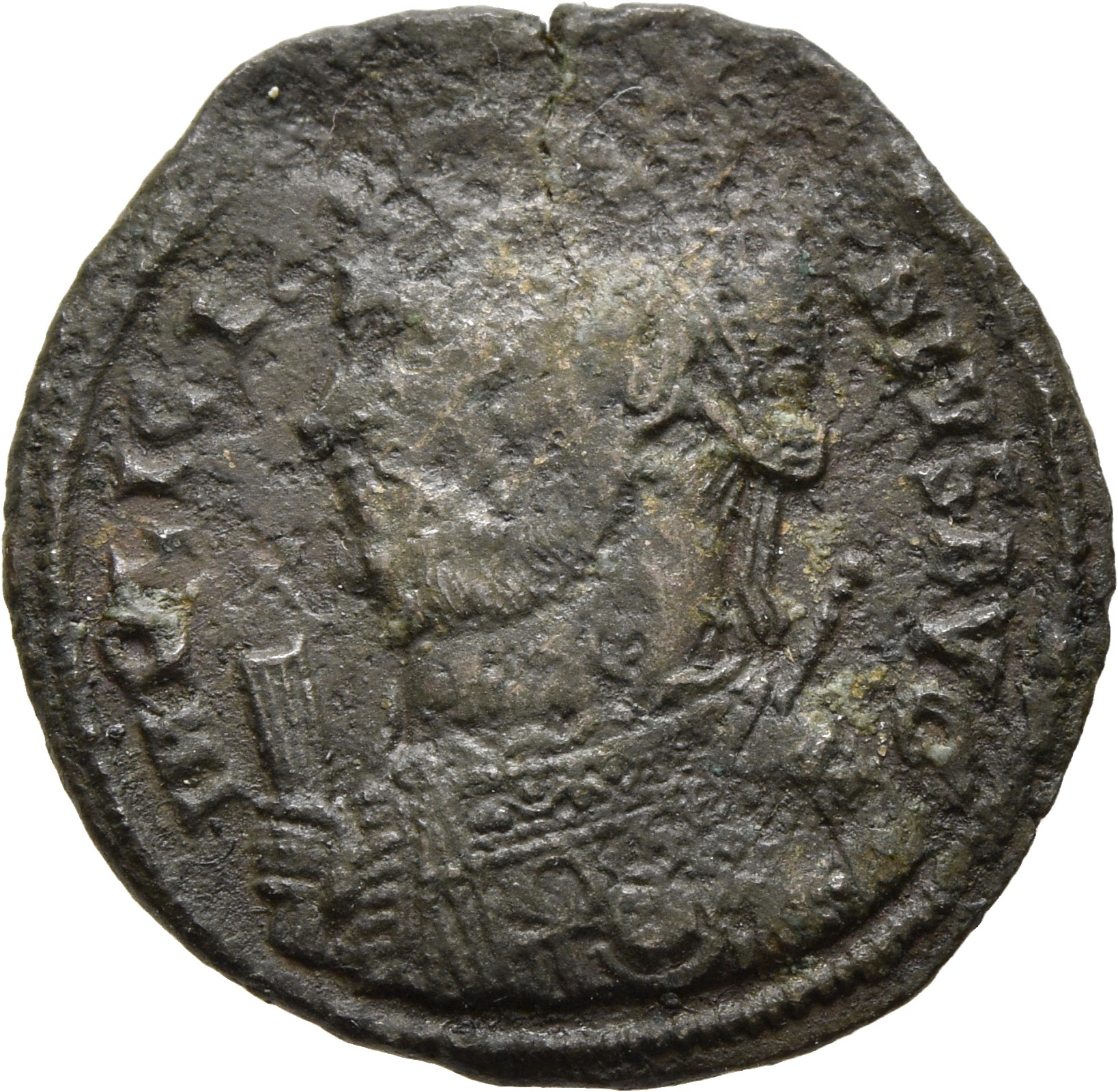 RIC VII Antioch 27 Licinius obverse — Bust of Licinius, laureate, draped, left, holding sceptre in right hand and mappa in...