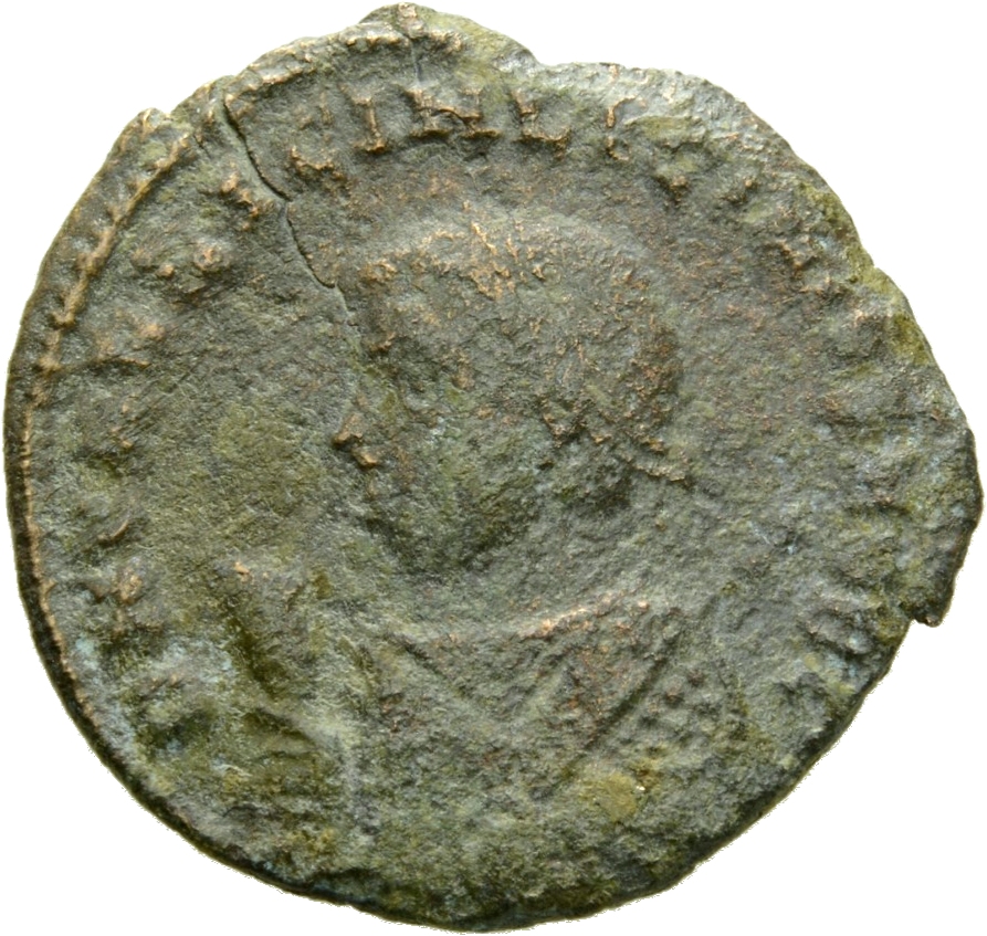 RIC VII Antioch 29 Licinius obverse, Bust of Licinius II, laureate, draped, left, holding sceptre in right hand and mappa ...