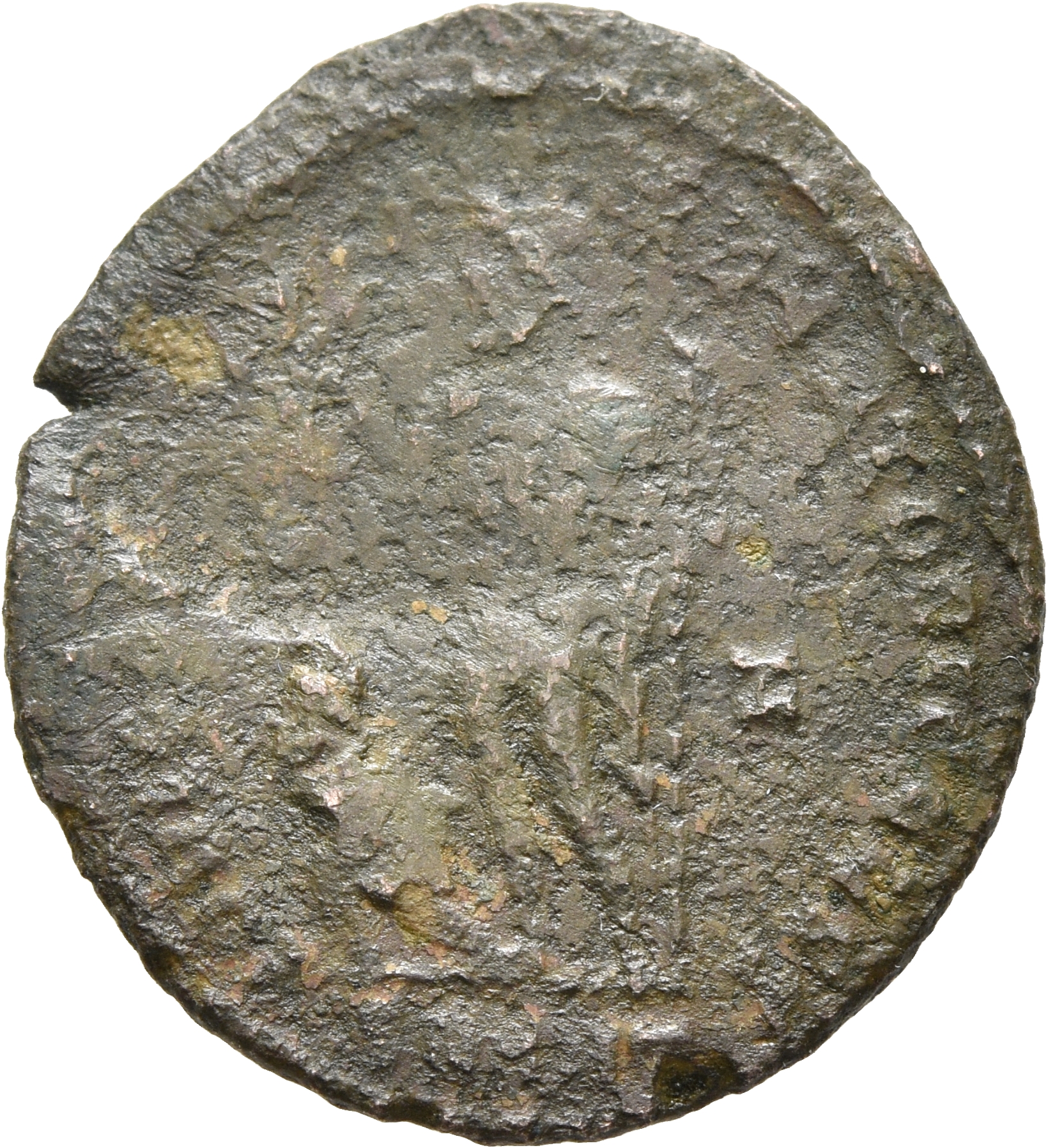 RIC VII Antioch 29 Licinius reverse — Jupiter, nude, chlamys draped across left shoulder, standing left, holding Victory o...