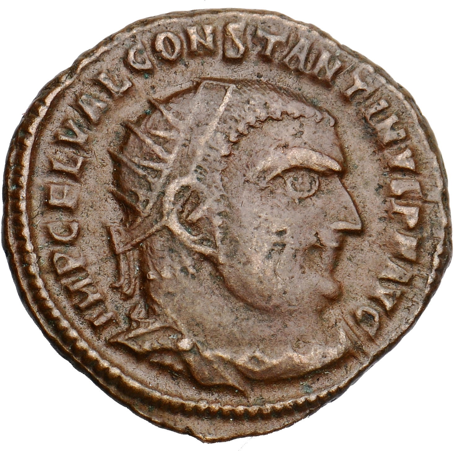 RIC VII Antioch 34 Licinius obverse — Bust of Constantine I, radiate, draped, cuirassed, right