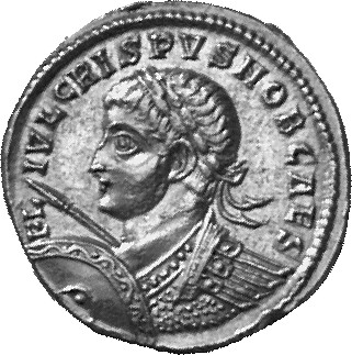 RIC VII Antioch 46 Constantine I obverse, Bust of Crispus, laureate, cuirassed, left, holding spear pointing forward in ri...