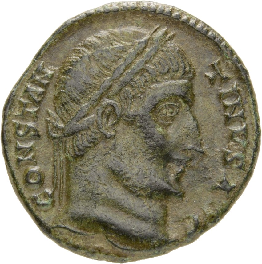 Constantine I obverse — Head of Constantine I, laureate, right