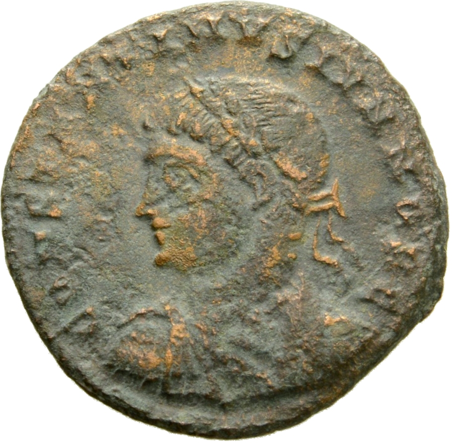Constantine I obverse — Bust of Constantine II, laureate, draped, cuirassed, left