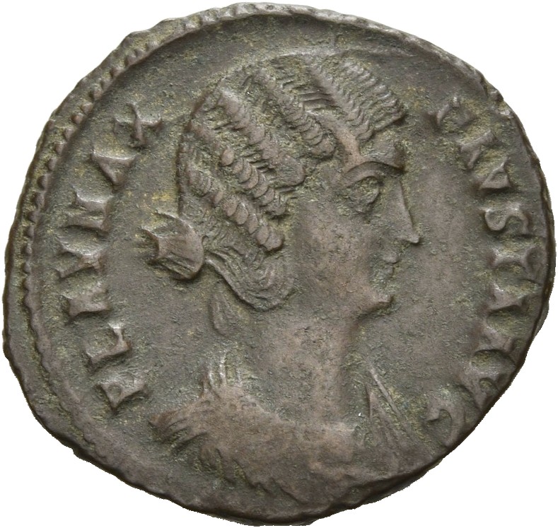 RIC VII Antioch 76 Constantine I obverse, Bust of Fausta, waved hair, mantled, right