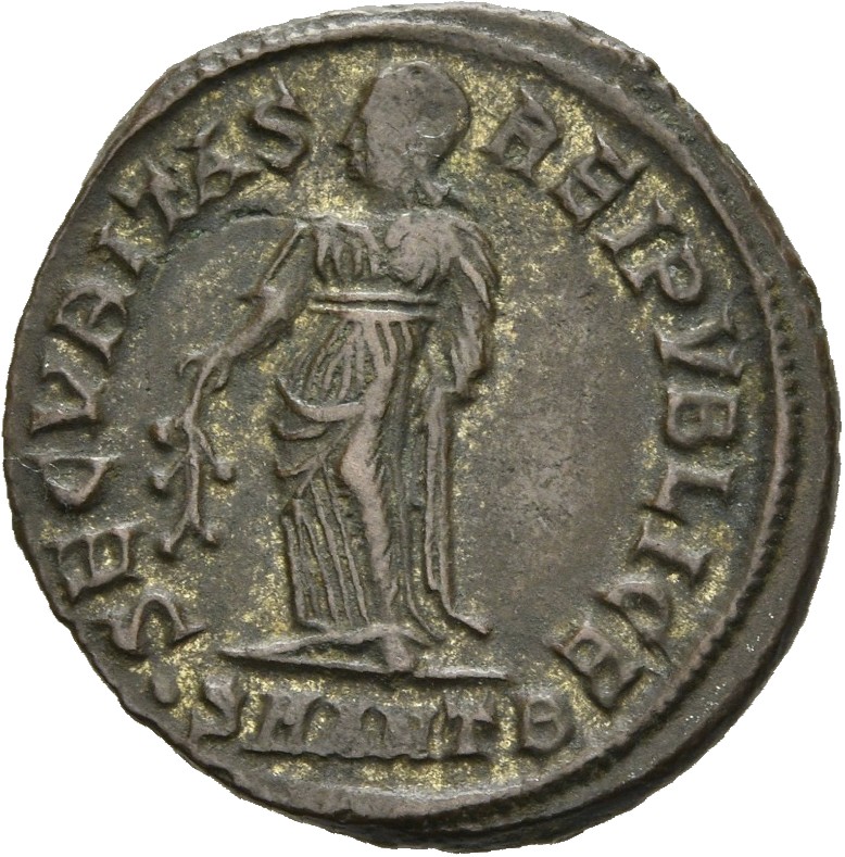 RIC VII Antioch 82 Constantine I reverse, Securitas, draped, standing left, raising robe with right hand and lowering bran...