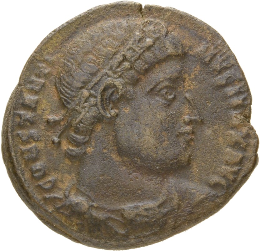 Constantine I obverse — Bust of Constantine I, rosette-diademed, draped, cuirassed, right