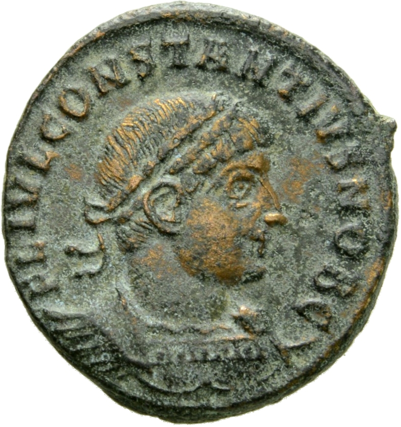 RIC VII Antioch 88 Constantine I obverse, Bust of Constantius II, laureate, cuirassed, right