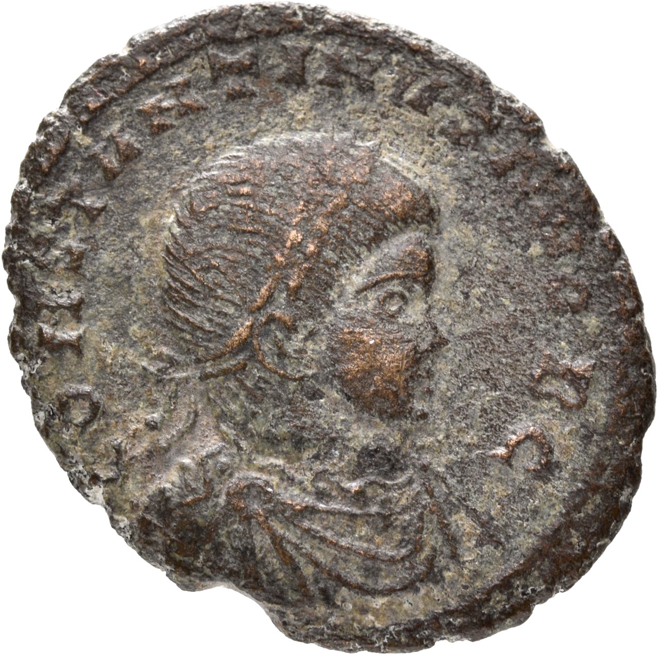 Constantine I obverse — Bust of Constantine II, laureate, draped, cuirassed, right