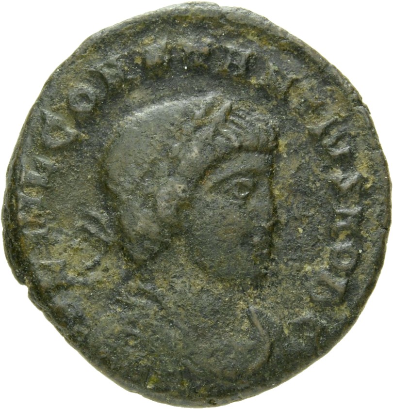 RIC VII Aquileia 126 Constantine I obverse, Bust of Constantius II, laureate, draped, cuirassed, right