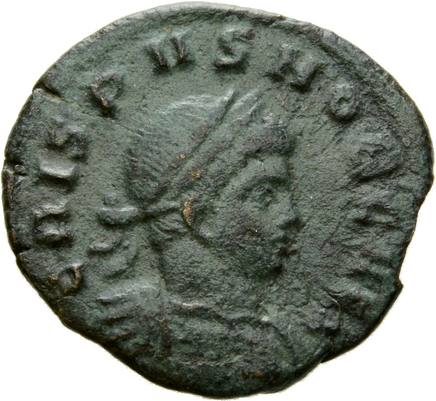 Constantine I obverse — Bust of Crispus, laureate, cuirassed, right