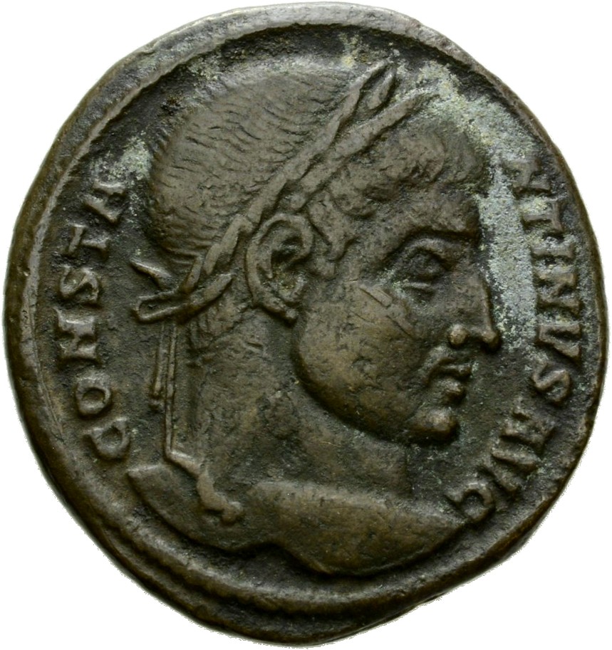 Constantine I obverse — Head of Constantine I, laureate, right